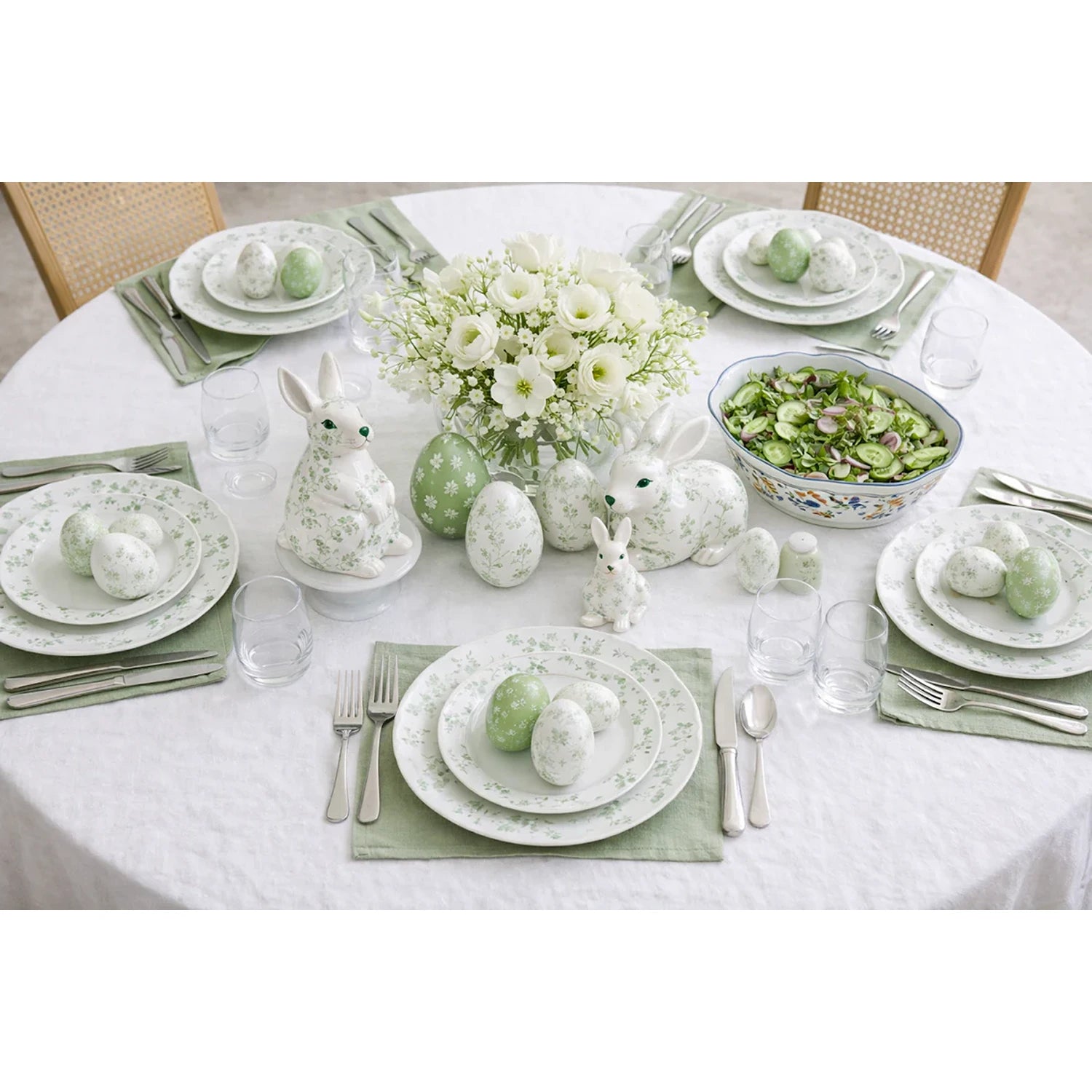 Standing Floral Green and White Bunny