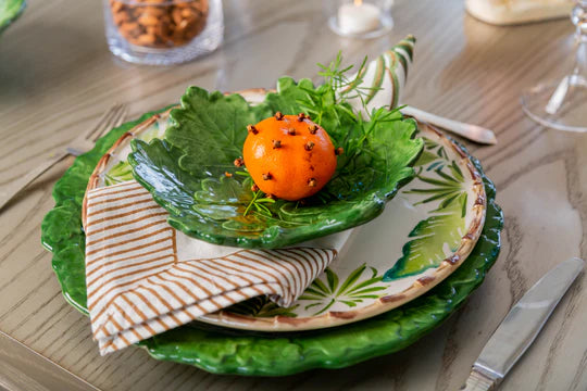 Compagnia Dinner Plate, Leaves w/ Bamboo, Set of 4