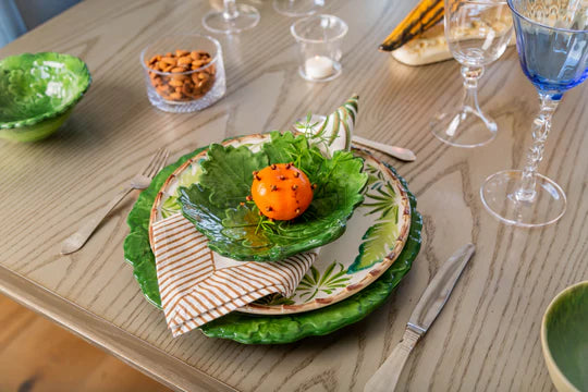 Compagnia Dinner Plate, Green Leaves w/ Bamboo, Large, Set of 4