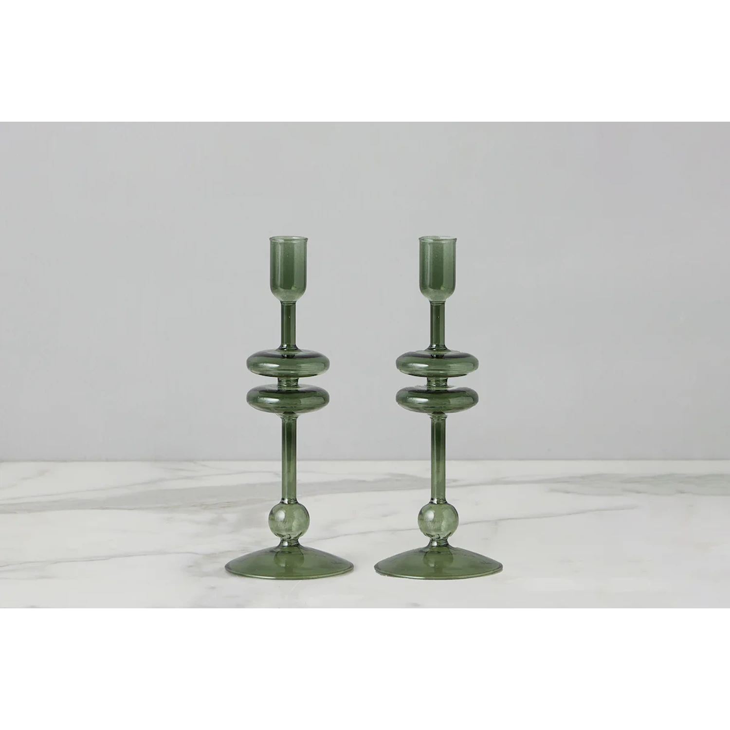 Emerald Glass Candlestick Pair
