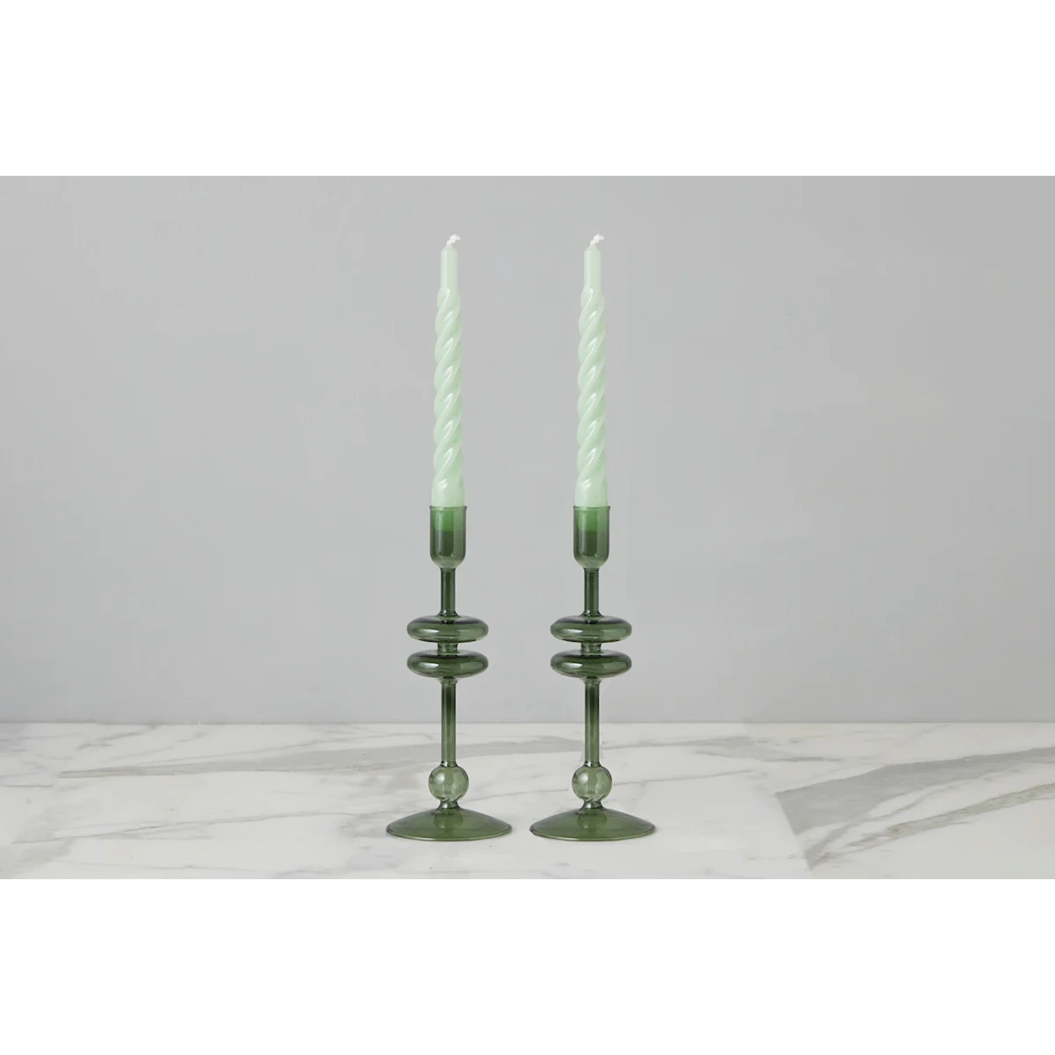 Emerald Glass Candlestick Pair