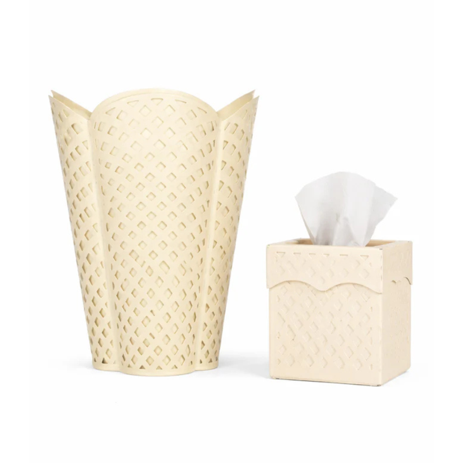 Cream Lattice Wastepaper Basket & Tissue (3 Options)