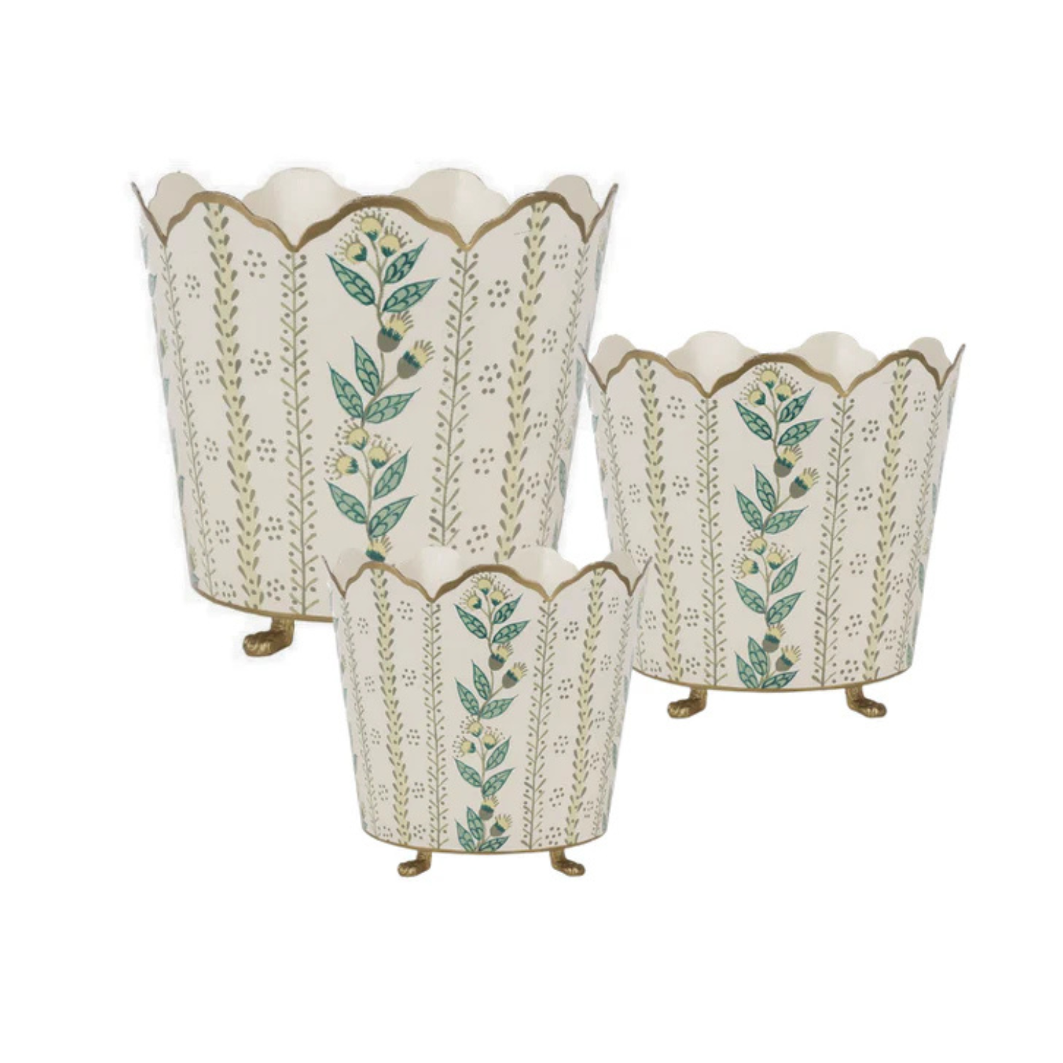 Ivory & Gold Floral Bucket Planter (3 Sizes)