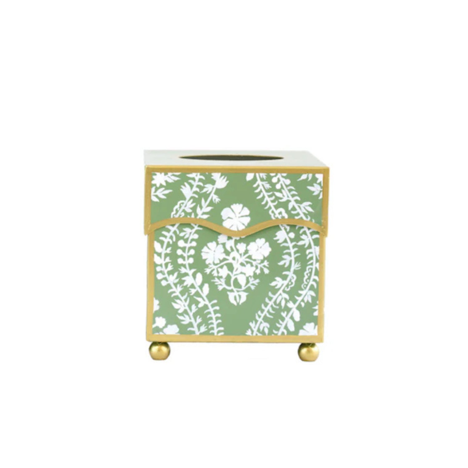 Green Floral Trellis Wastepaper Basket & Tissue
