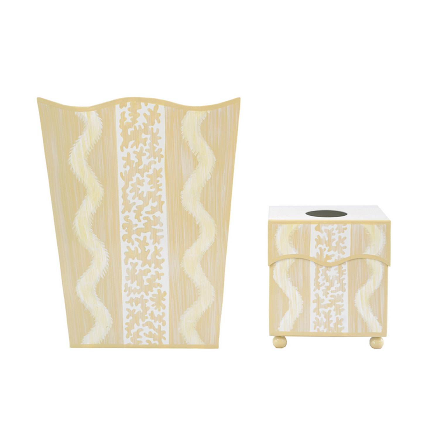 Yellow Ikat Wastepaper Basket & Tissue Holder Set