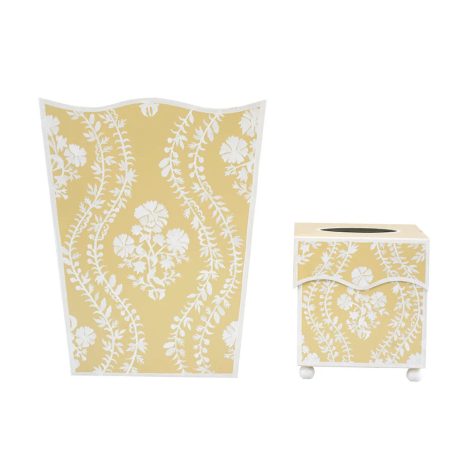 Butter Yellow Floral Trellis Wastepaper Basket & Tissue (3 Options)