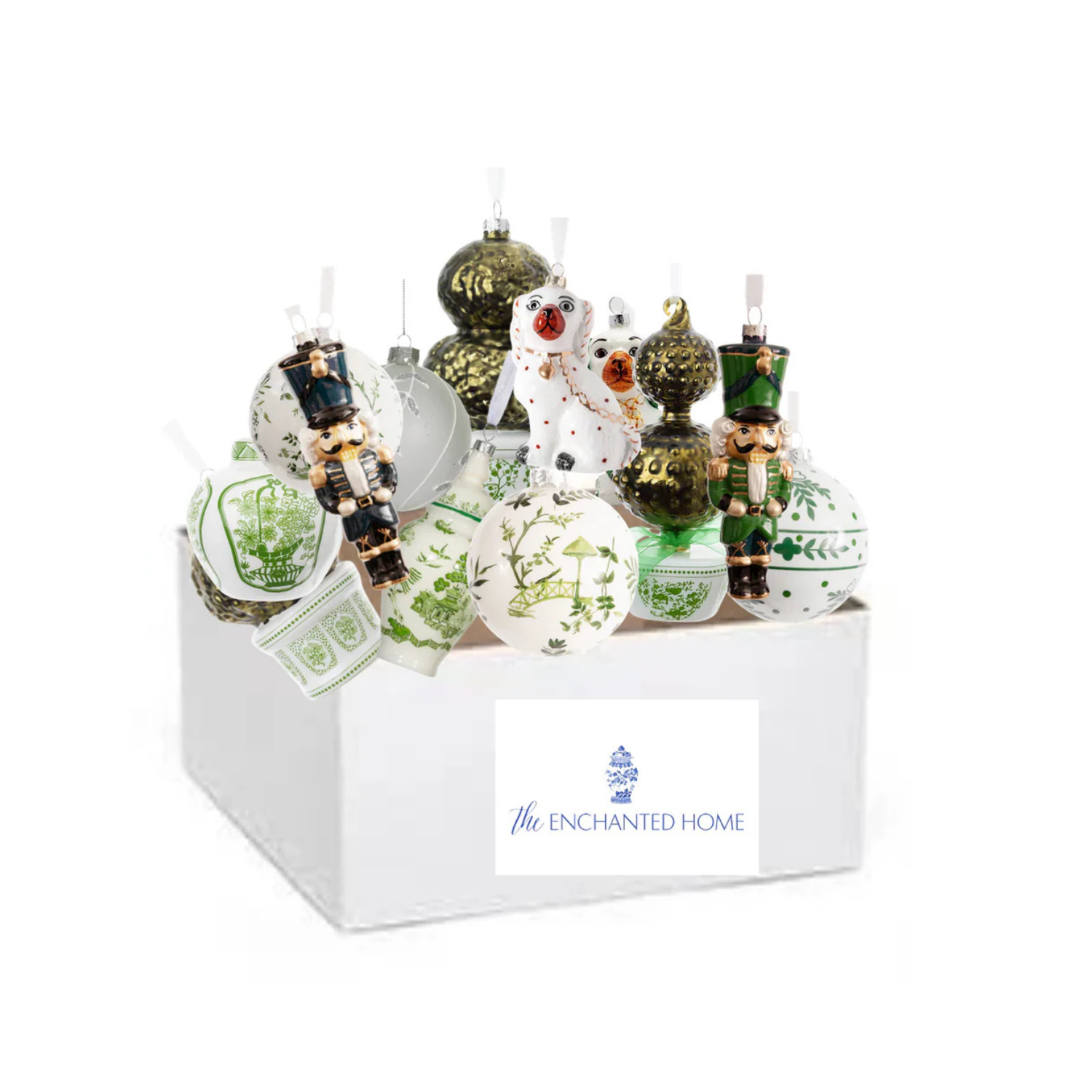 Grab bag of 20 ornaments (green and white)