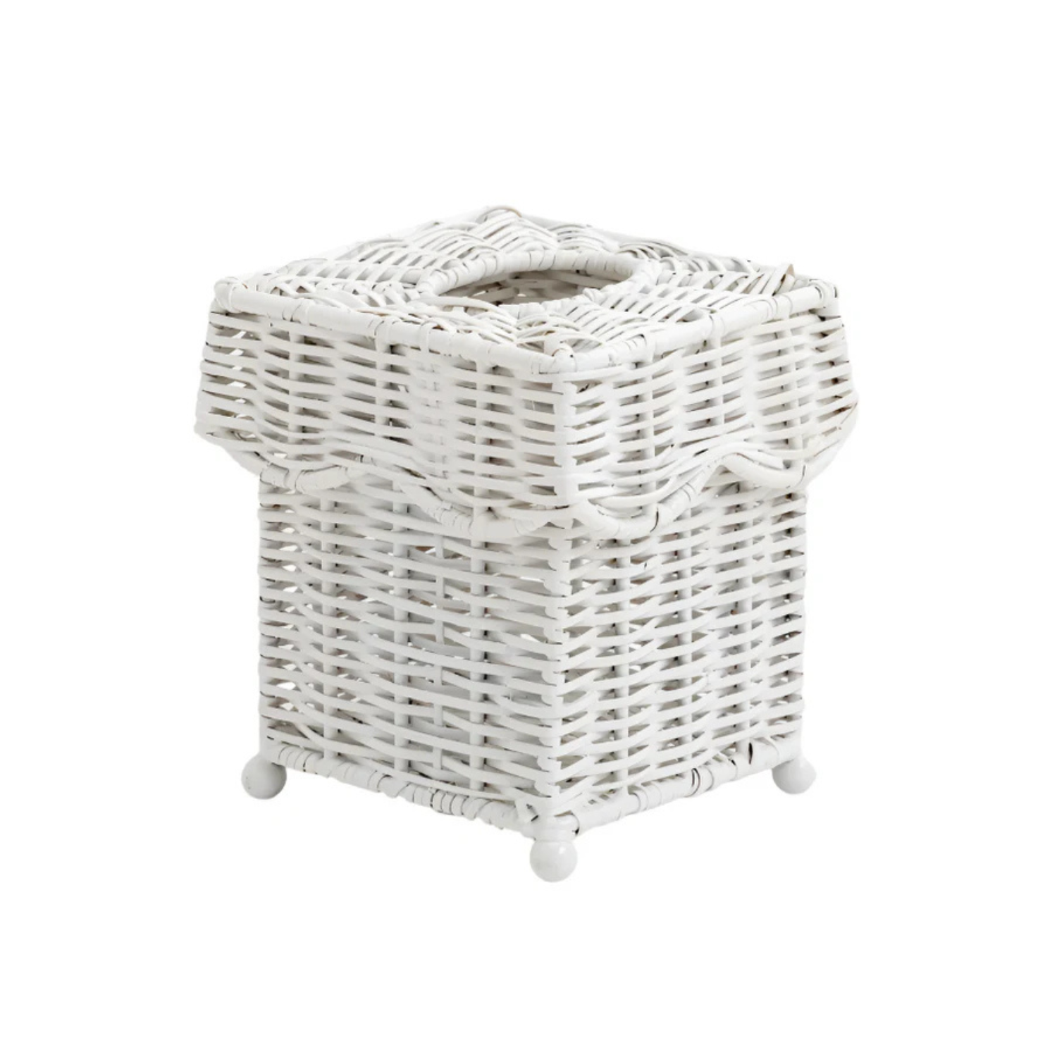 White Scalloped Wicker Wastepaper Basket & Tissue Holder