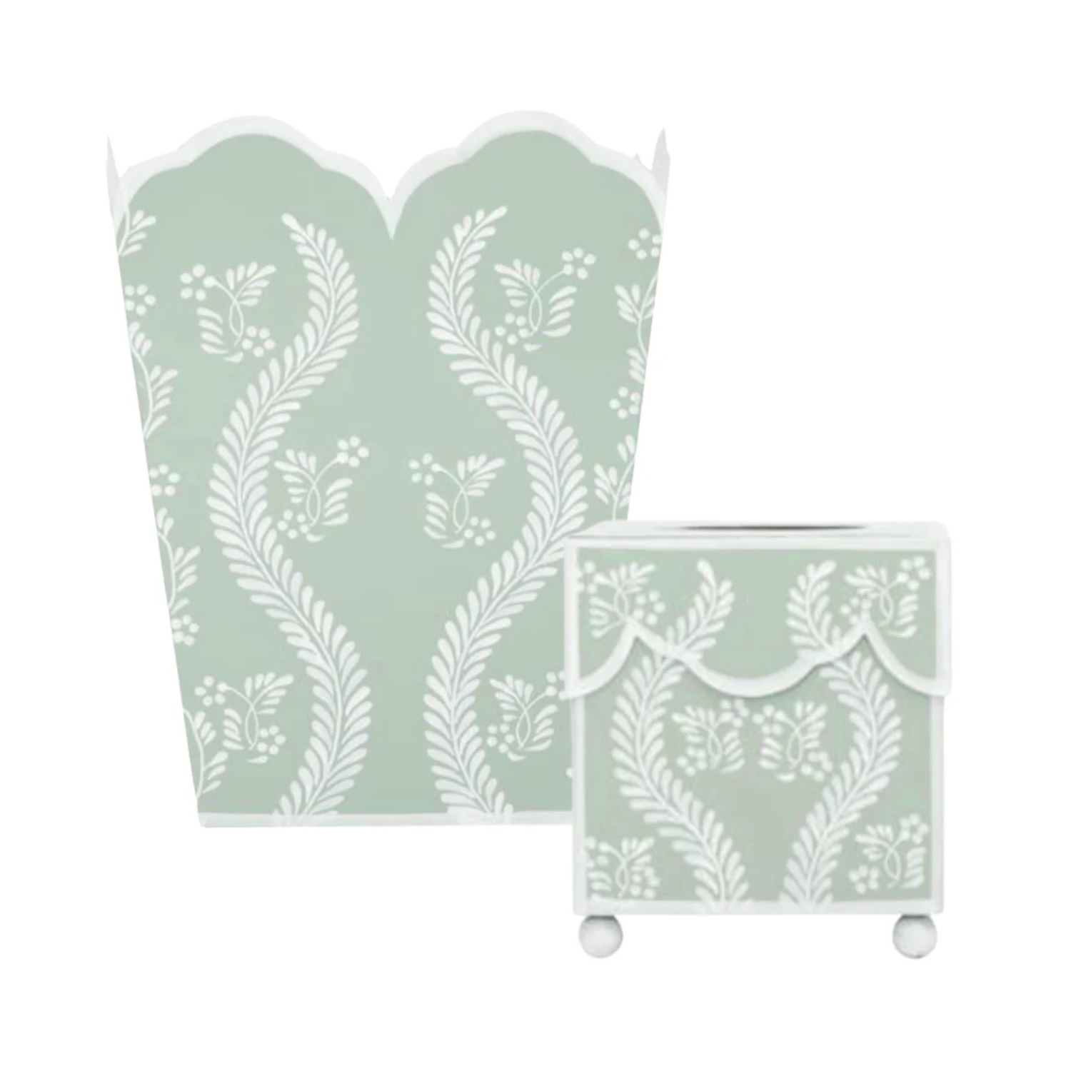 Sage Green Square Trellis Wastepaper Basket & Tissue Holder