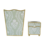 Sage Green Floral Trellis Wastepaper Basket & Tissue