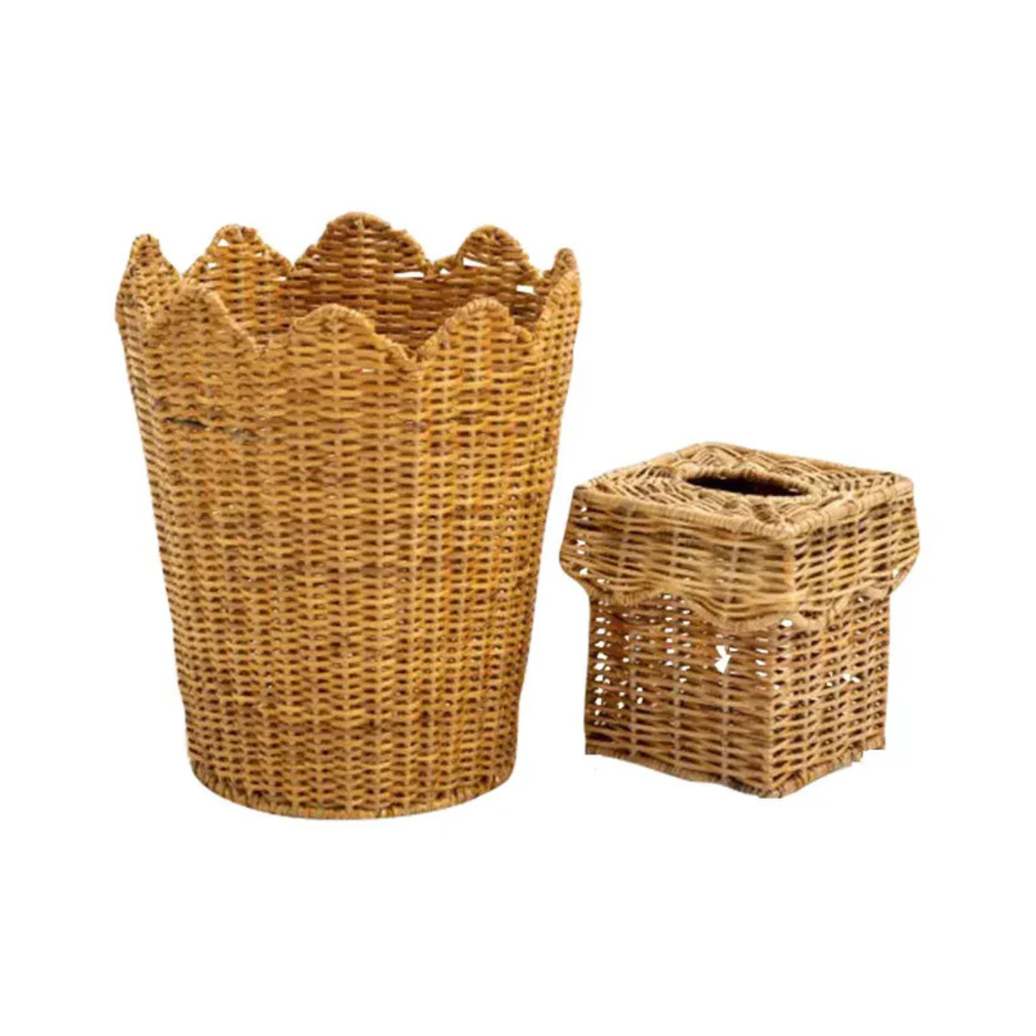 Scalloped Wicker Wastepaper Basket & Tissue Holder