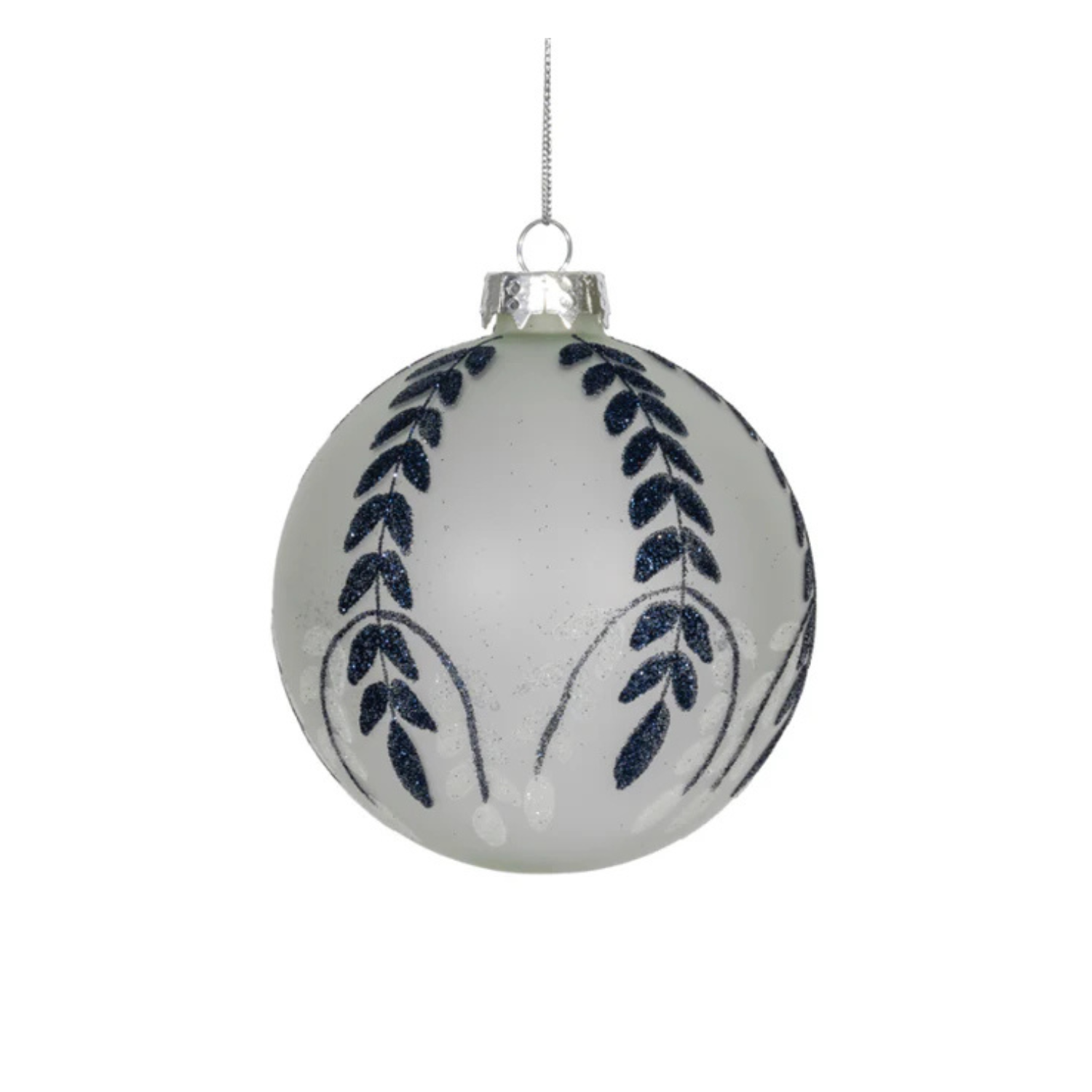 Sparkle Navy Leaf Ball Ornament