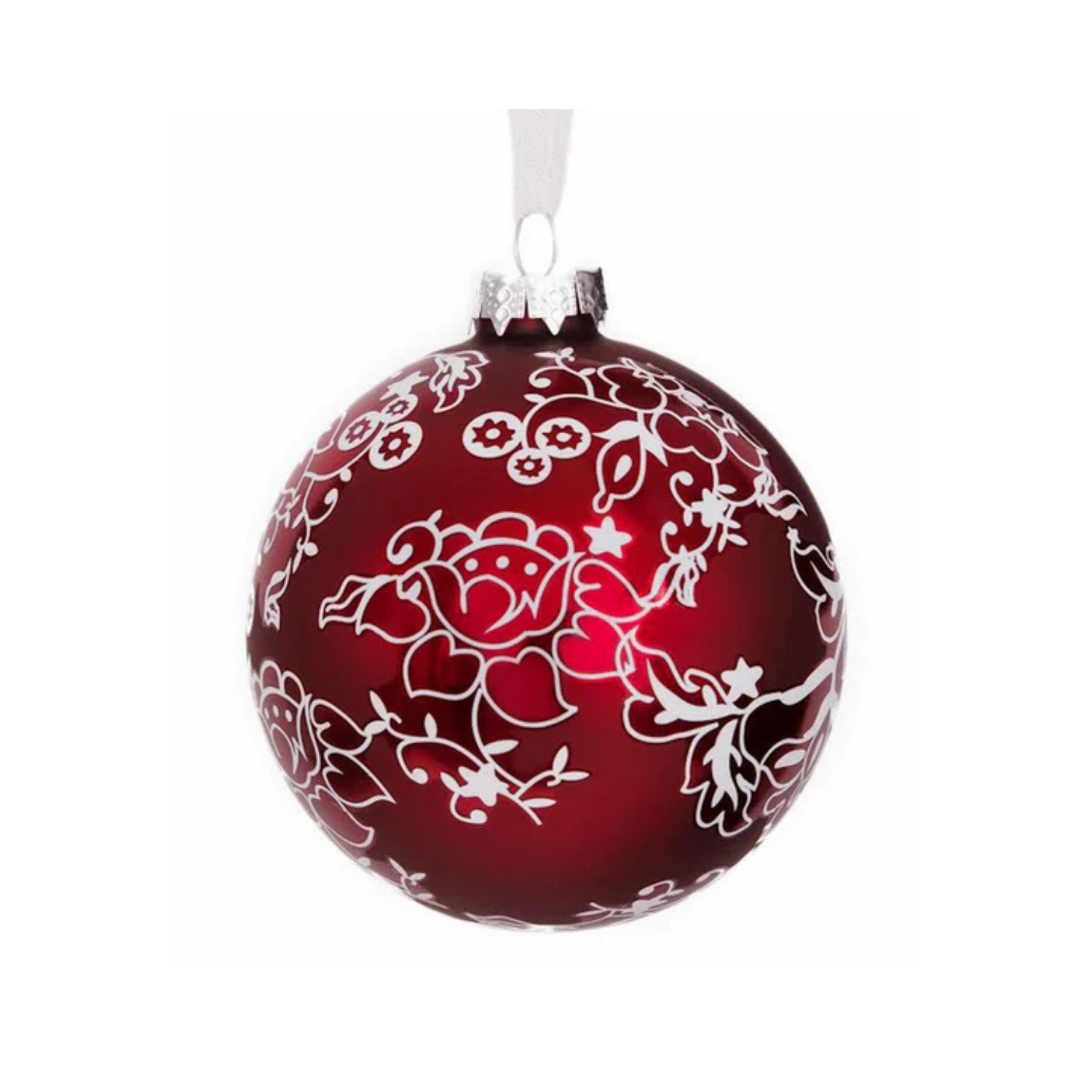 Pearlized Red Floral Ball Ornament