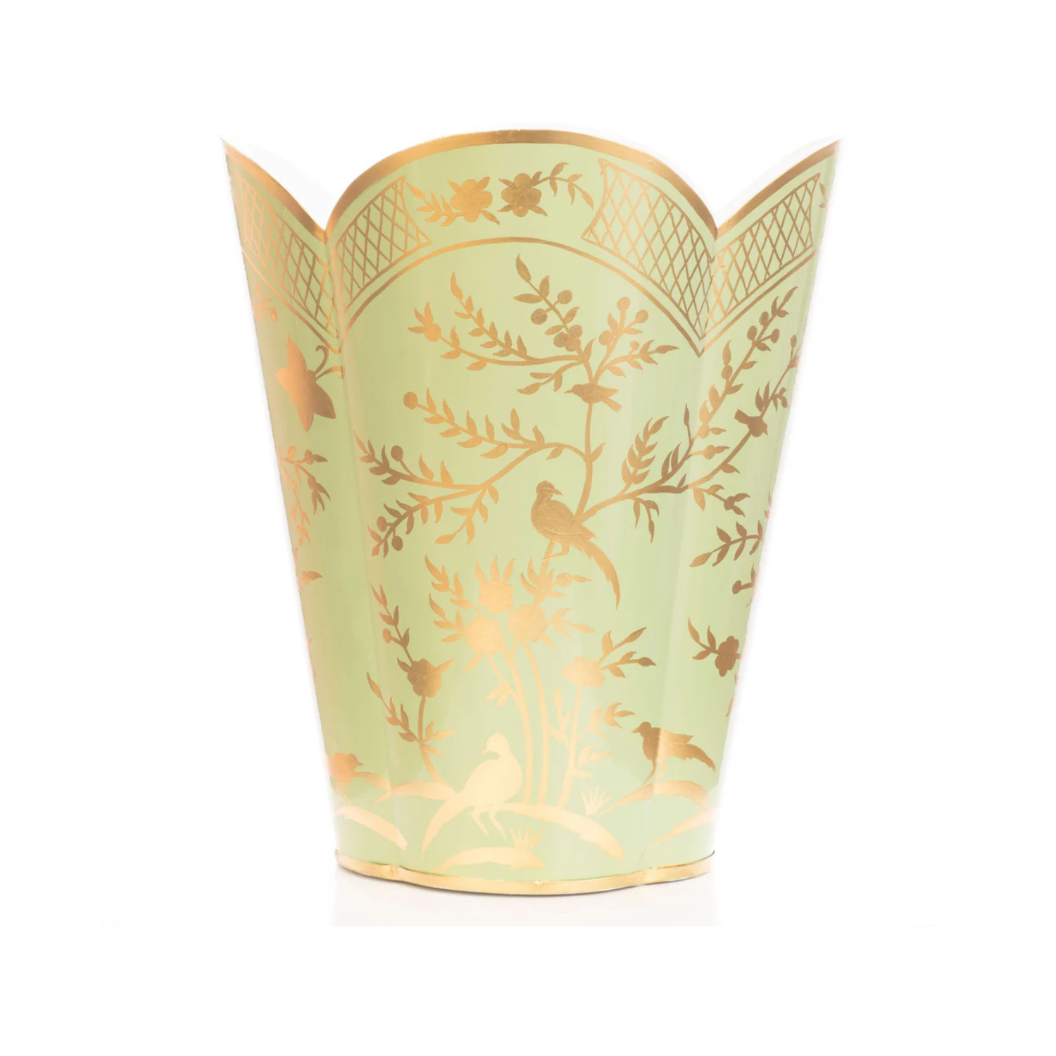 Spring Green & Gold Chinoiserie Wastepaper Basket