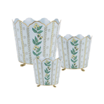 Pale Blue & Gold Floral Bucket Planter (3 Sizes)