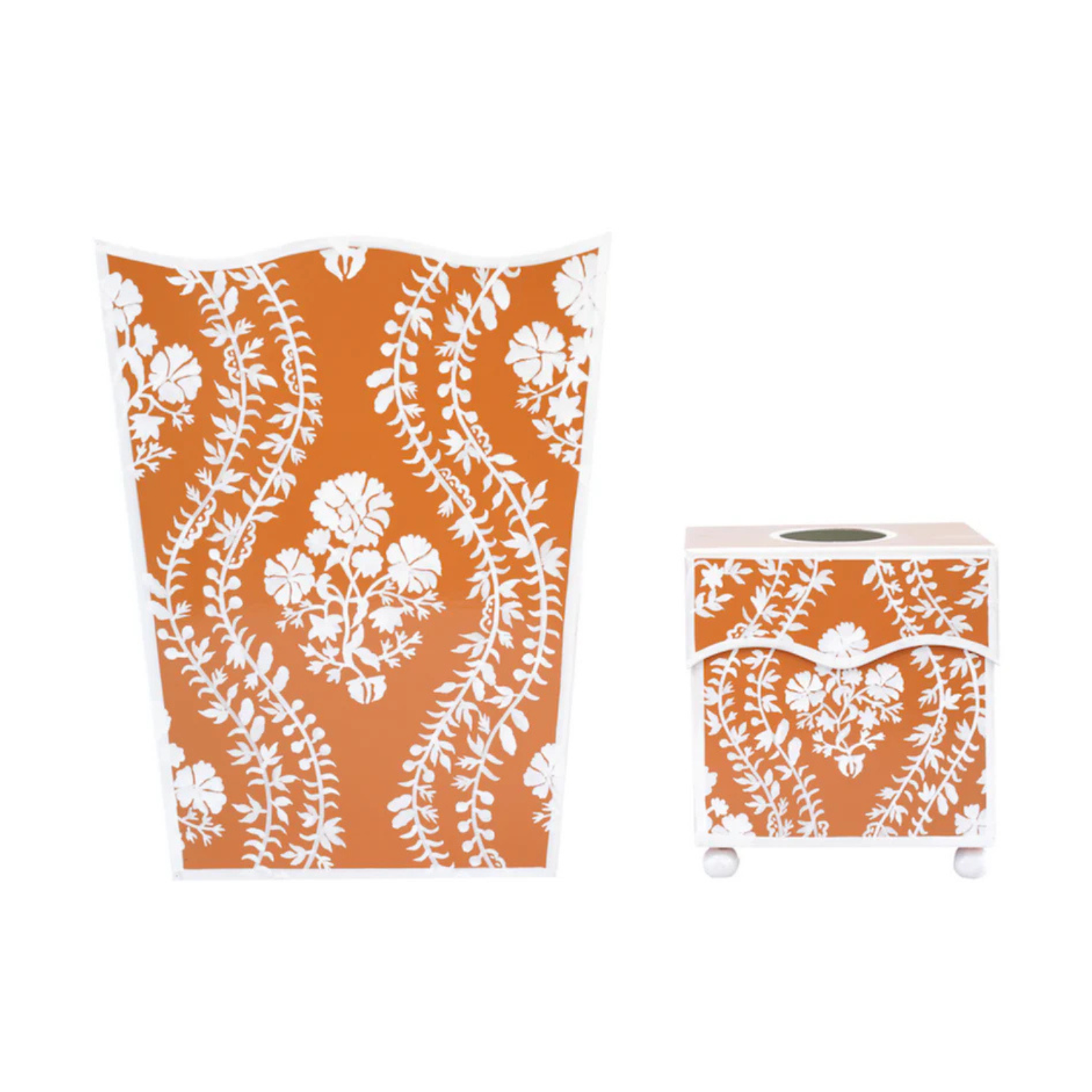 Burnt Orange Floral Trellis Wastepaper Basket & Tissue