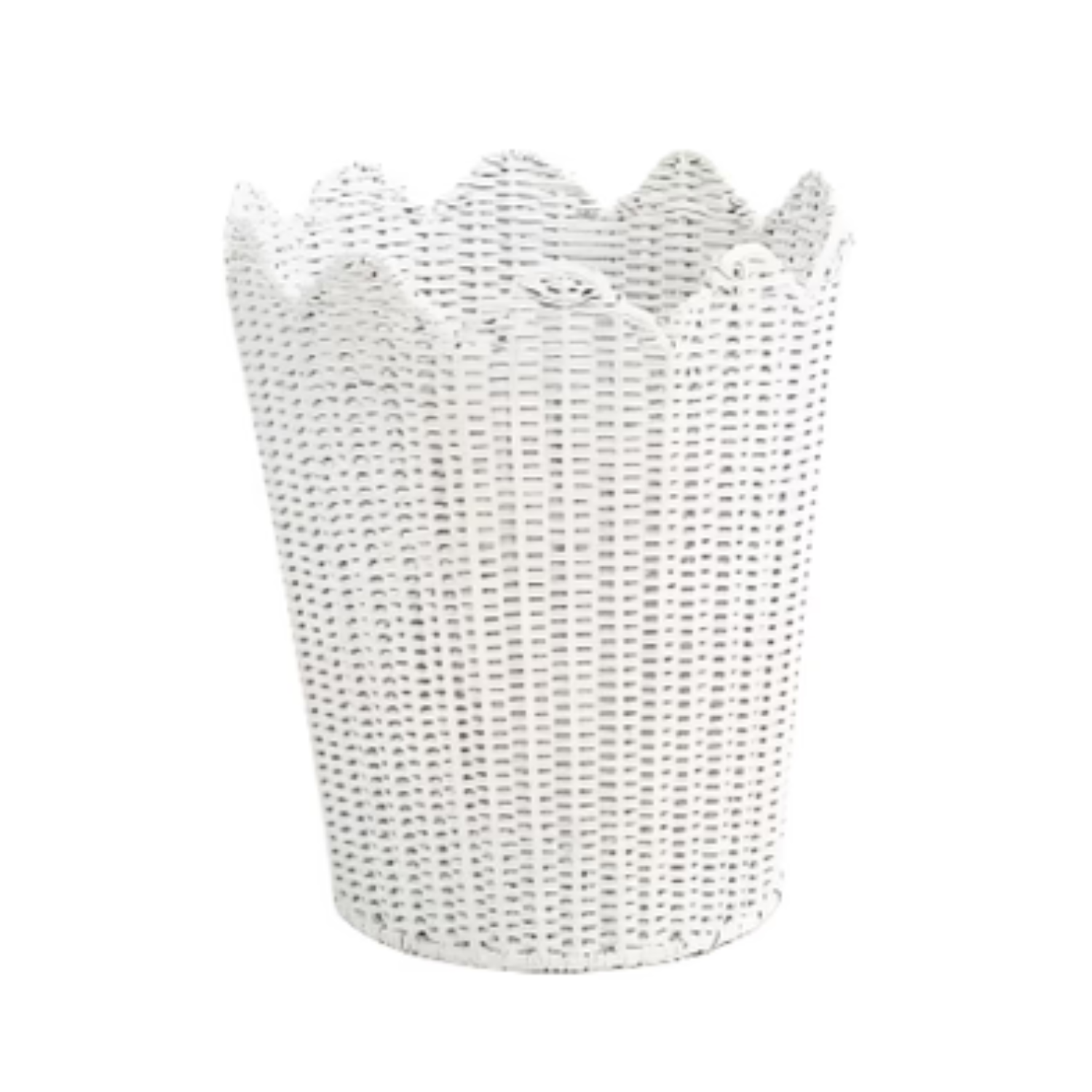 White SCALLOPED WICKER WASTEPAPER BASKET & TISSUE HOLDER