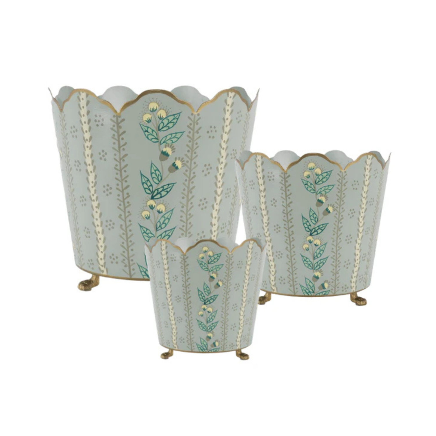 Green & Gold Floral Bucket Planter (3 Sizes)