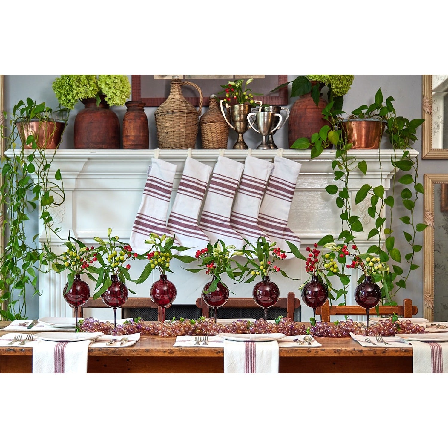 Holiday Stocking, Vintage Merlot Red Stripe, Set of 2