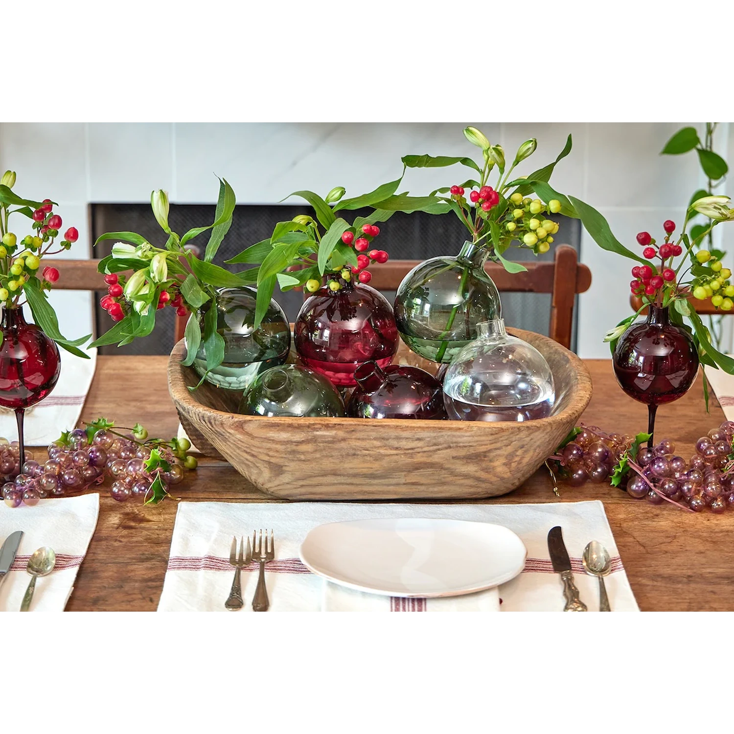 Glass Sphere Bud Vase, Merlot Red