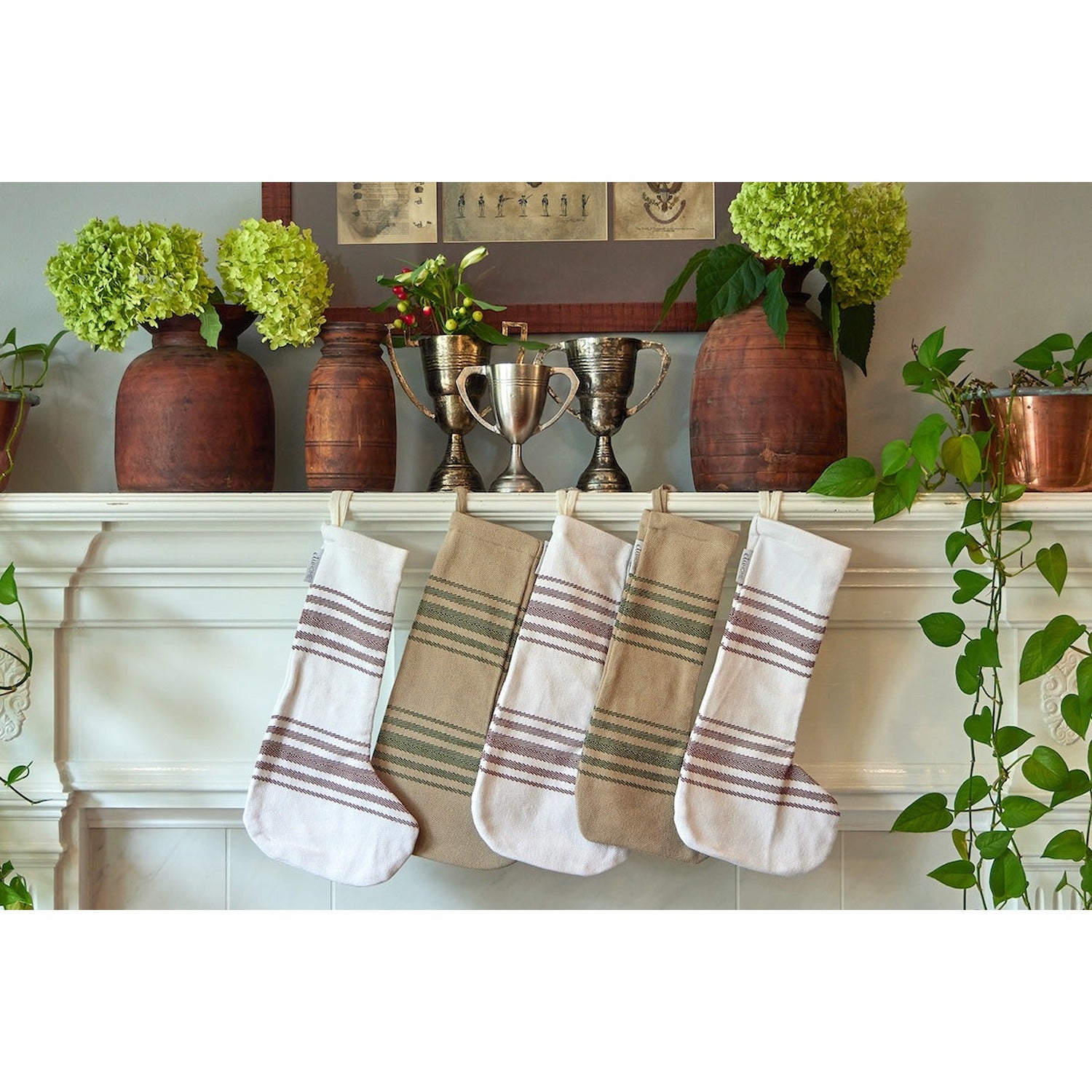 Holiday Stocking, Vintage Spruce Green Stripe, Set of 2