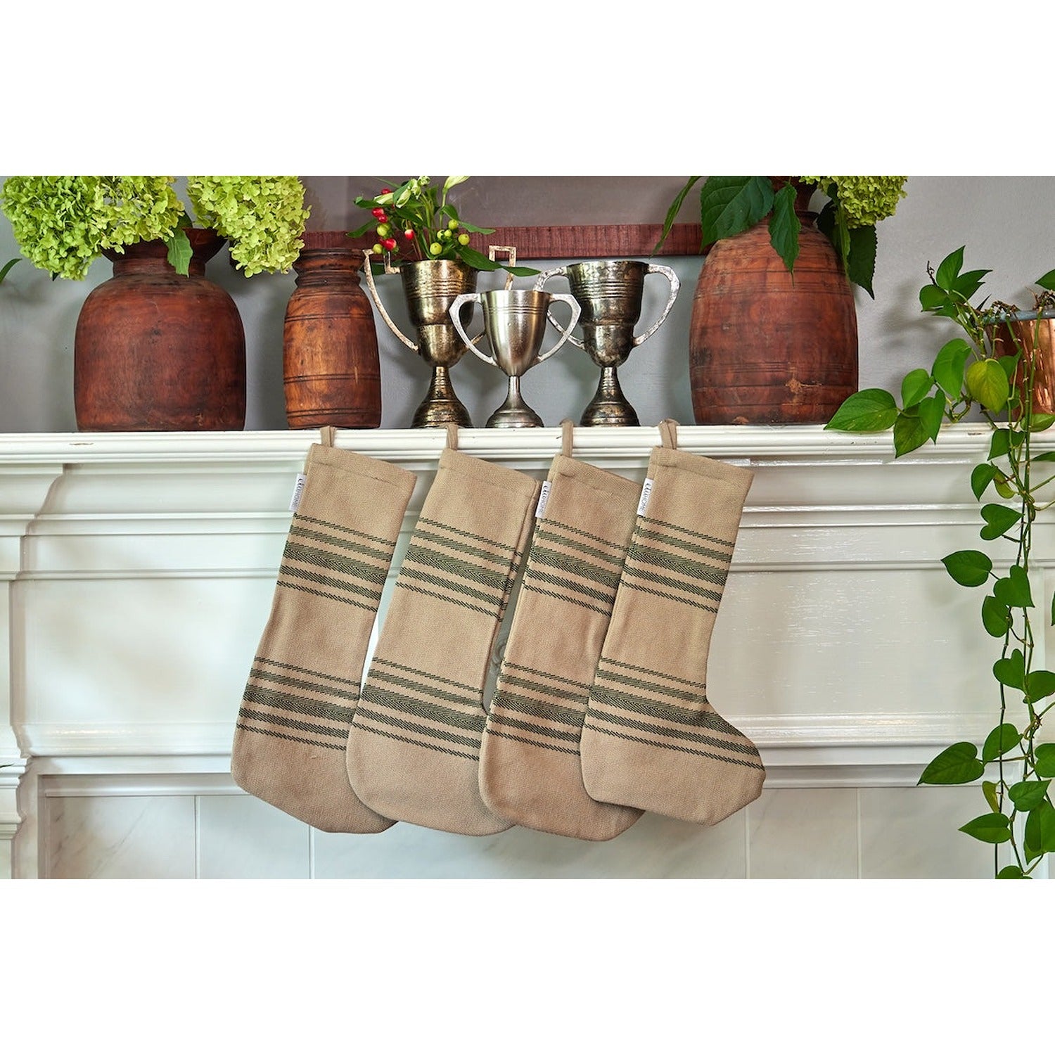 Holiday Stocking, Vintage Spruce Green Stripe, Set of 2
