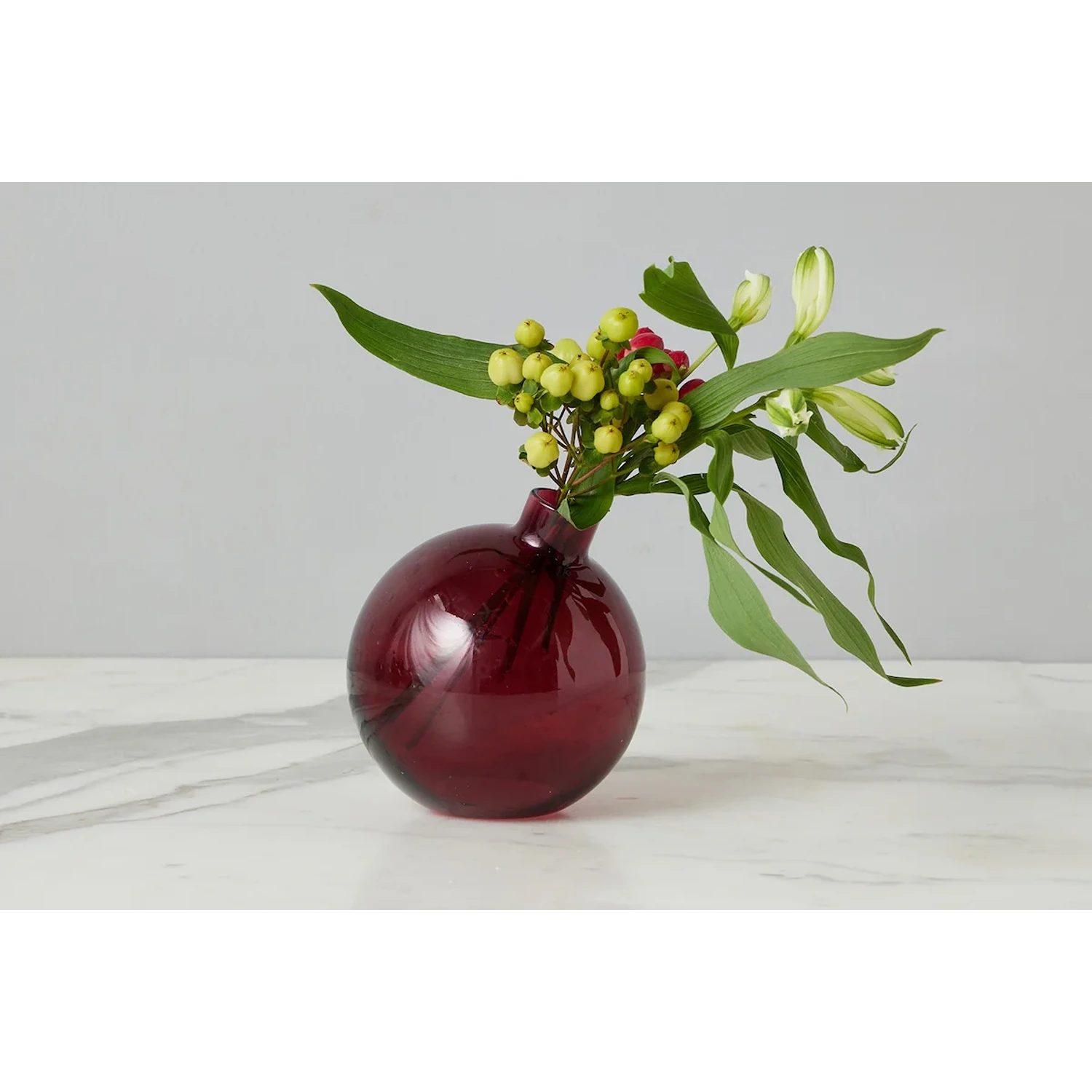 Glass Sphere Bud Vase, Merlot Red