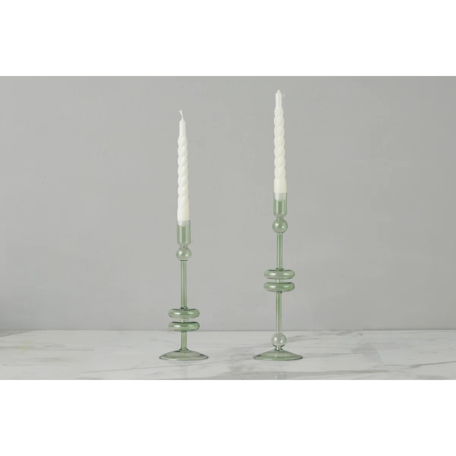 Sage Glass Candlestick Pairs - Medium