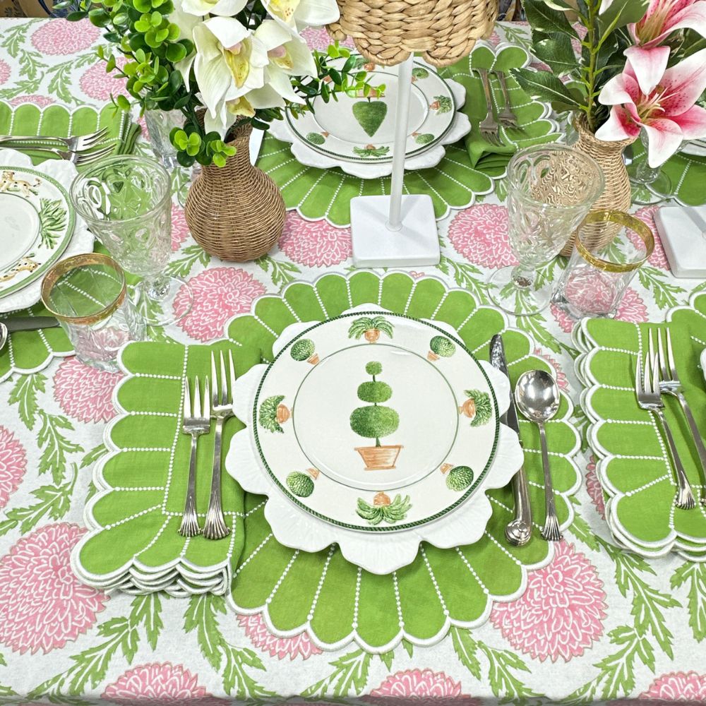 Pink and Green, Flowers & Vines - Tablecloth