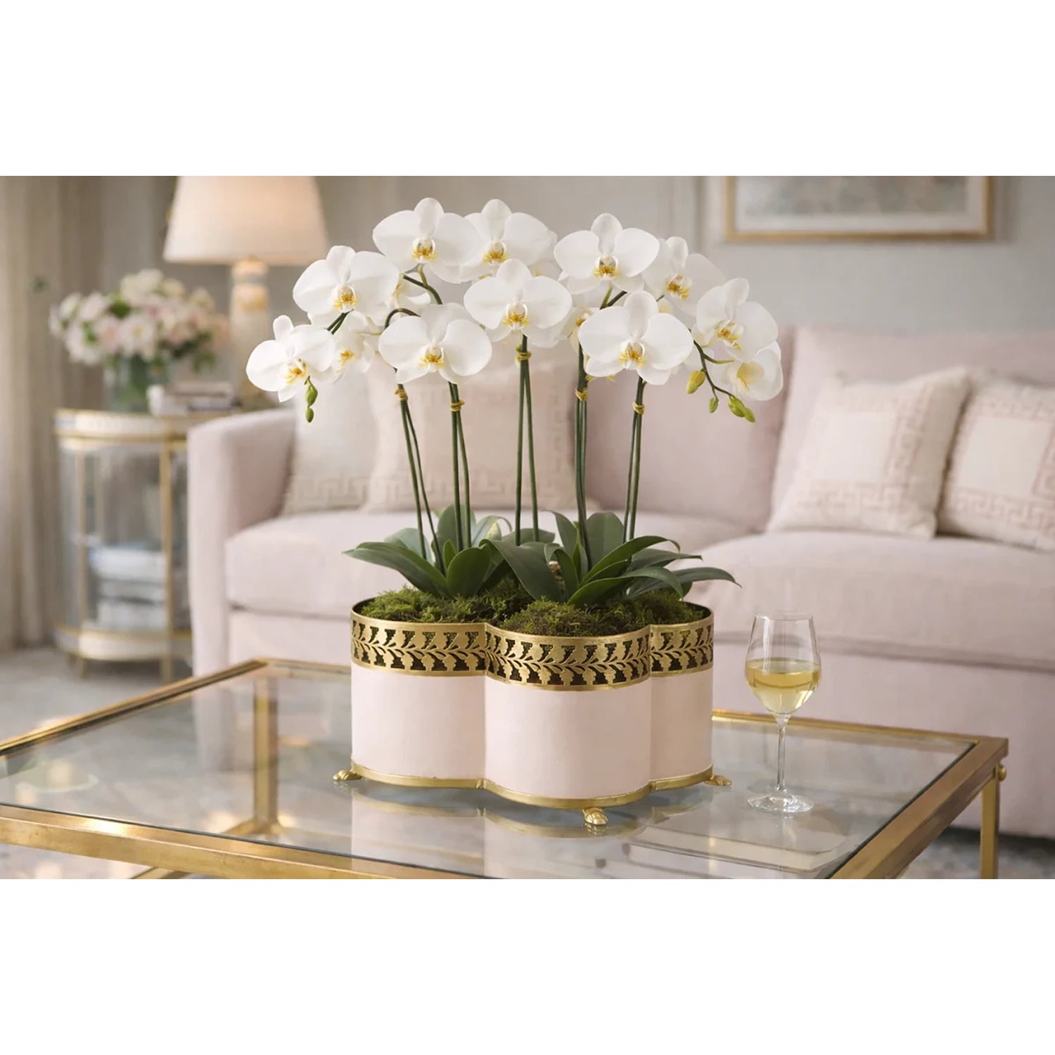 Blush Pink & Gold Leaf Quatrefoil Planter