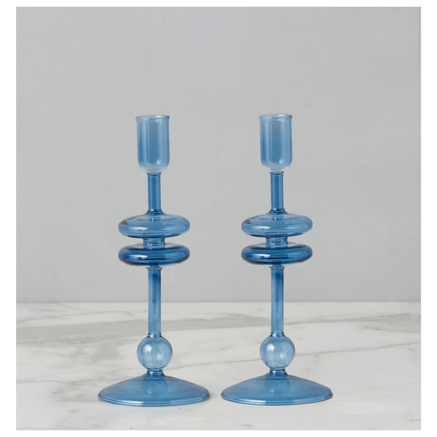 Sapphire Glass Candlestick Pair