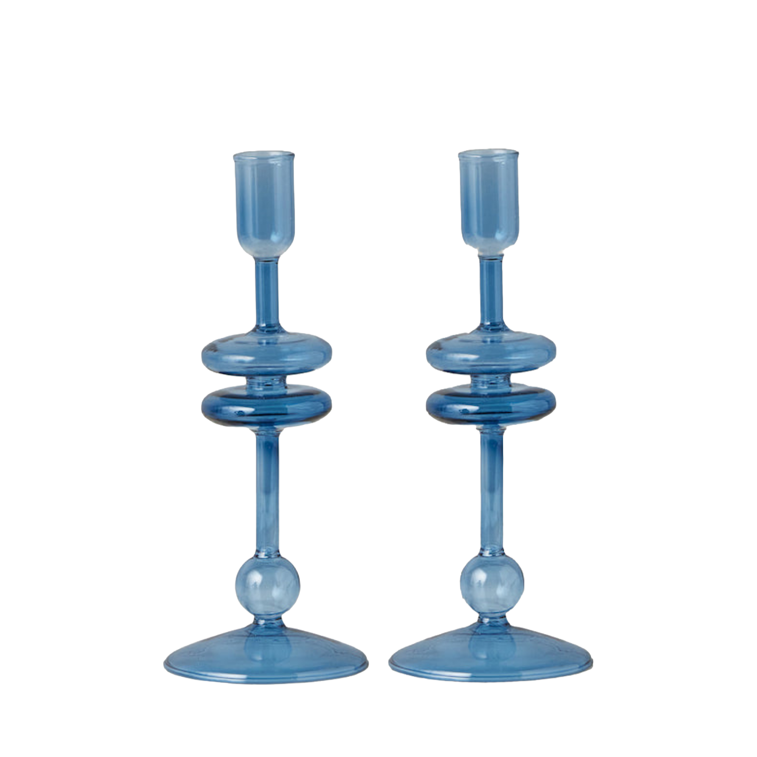 Sapphire Glass Candlestick Pair