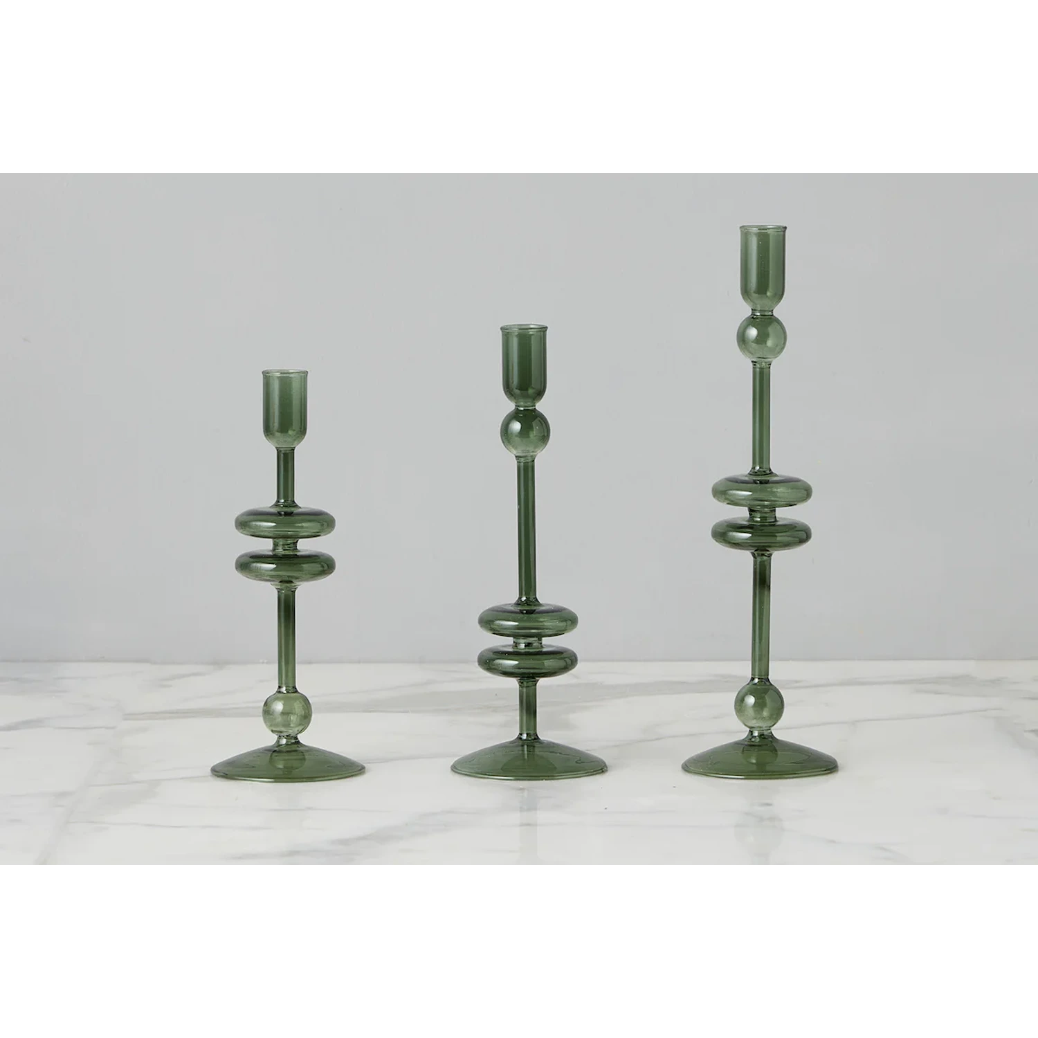 Emerald Glass Candlestick Pair