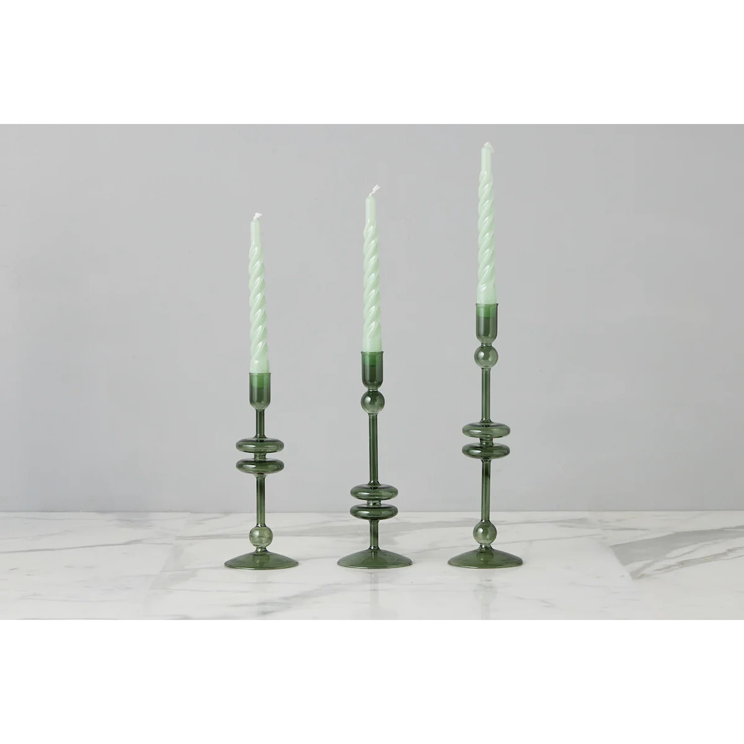 Emerald Glass Candlestick Pair