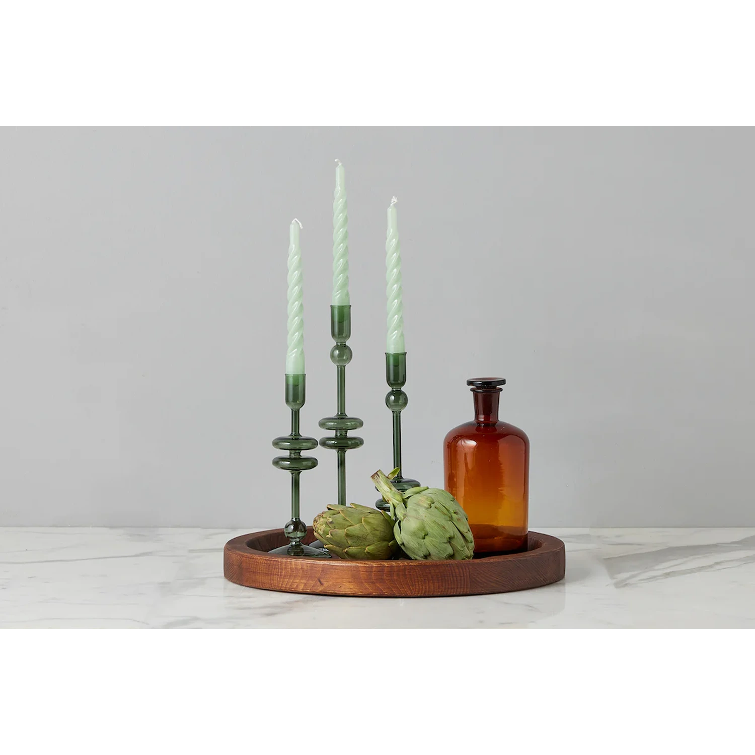 Emerald Glass Candlestick Pair