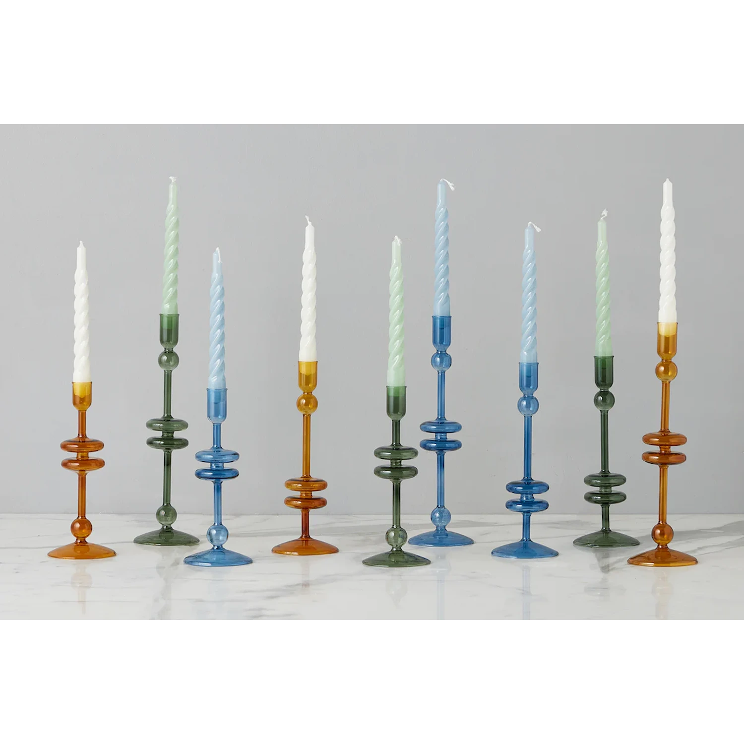 Emerald Glass Candlestick Pair