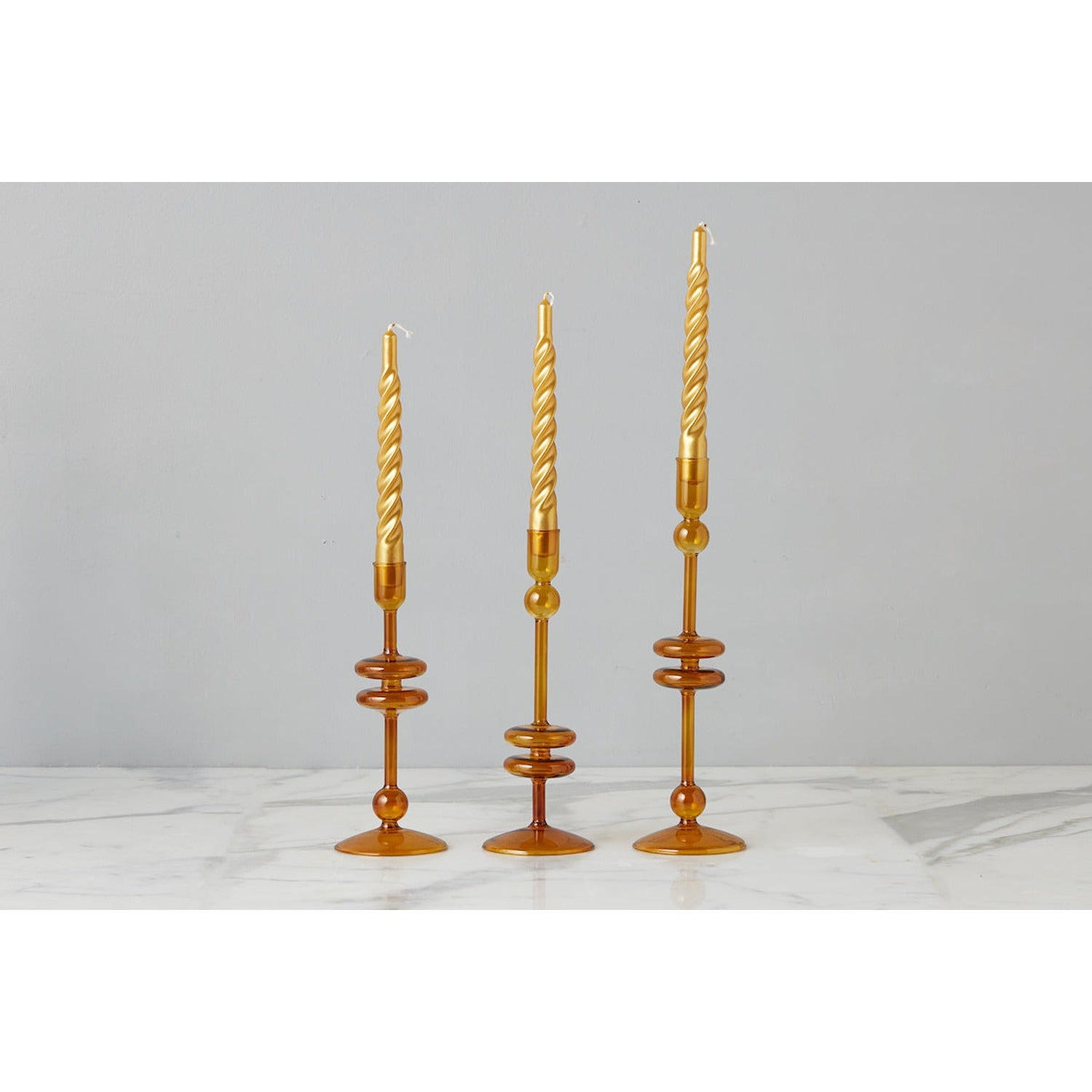 Amber Glass Candlestick Pair