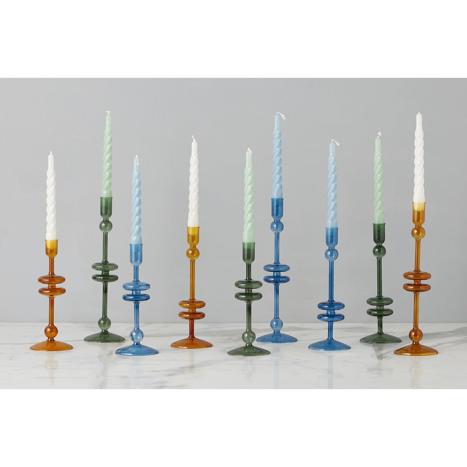 Amber Glass Candlestick Pair