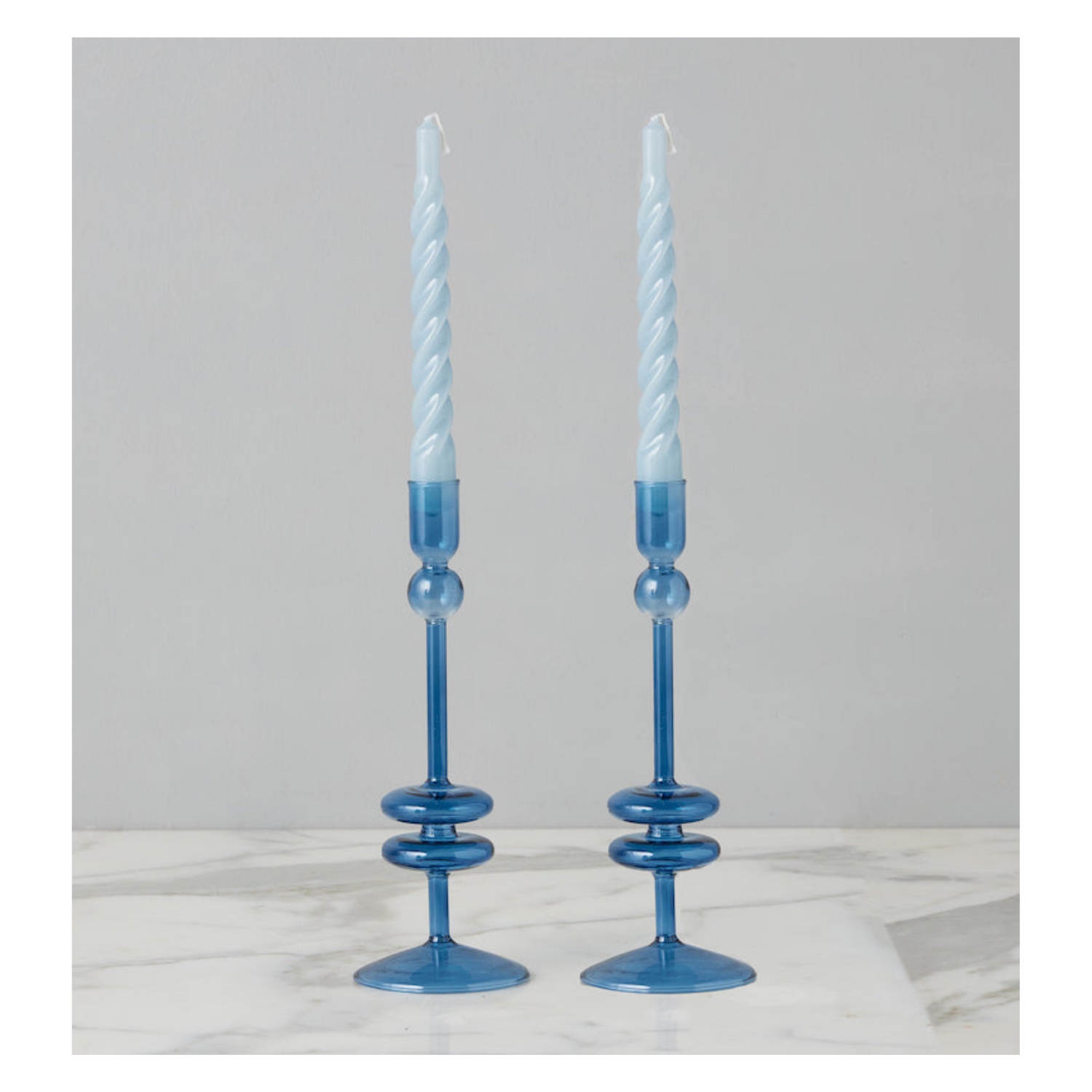 Sapphire Glass Candlestick Pair