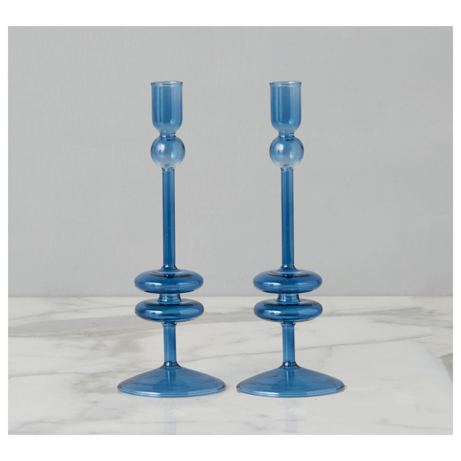 Sapphire Glass Candlestick Pair, Medium