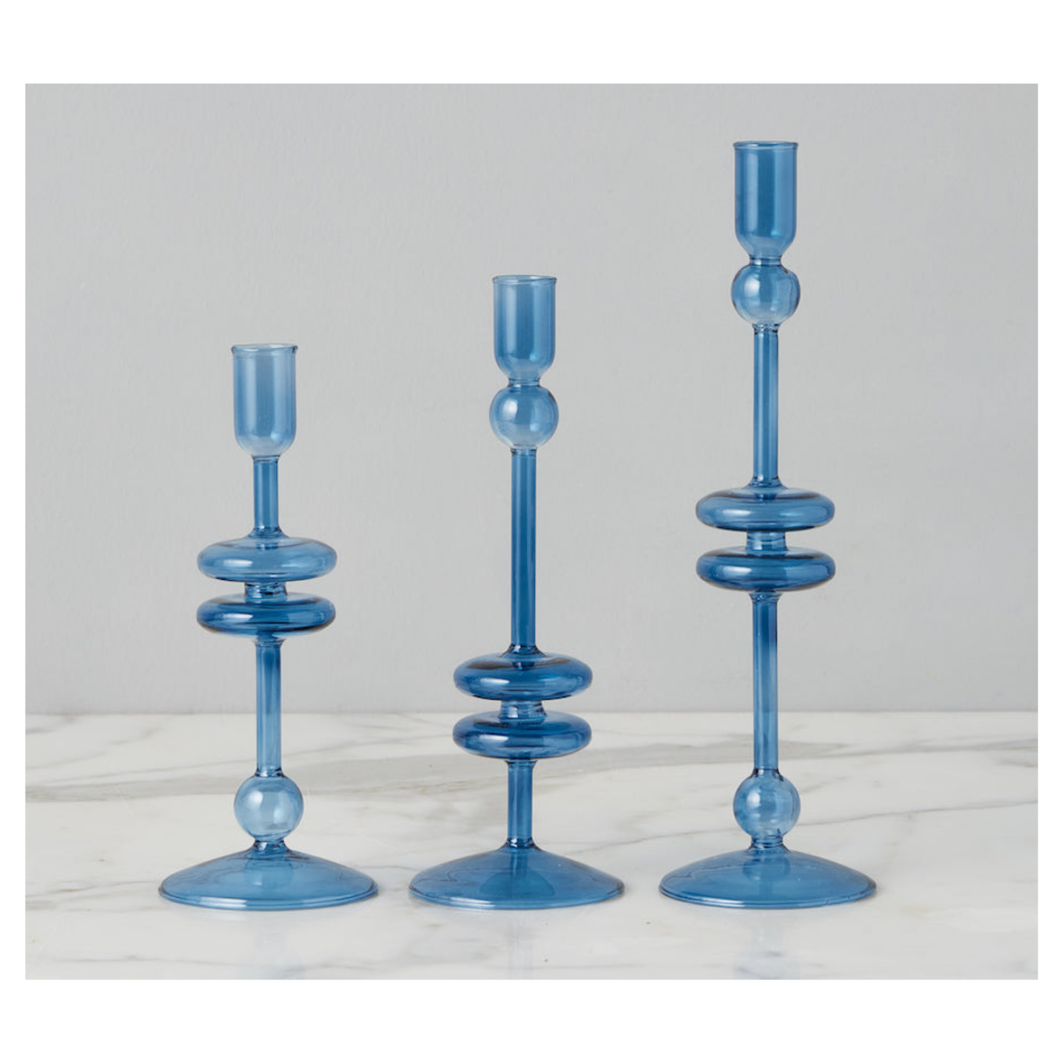 Sapphire Glass Candlestick Pair, Medium