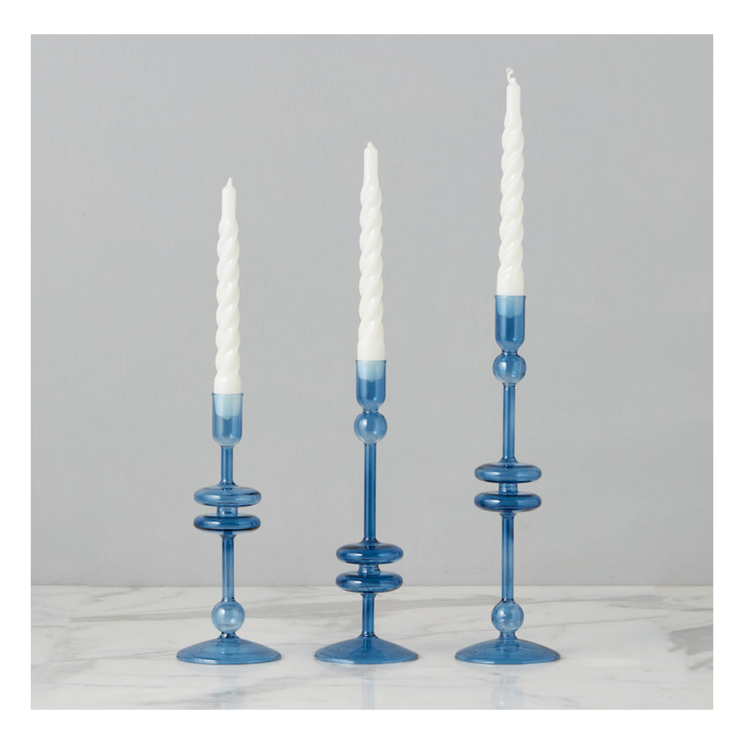 Sapphire Glass Candlestick Pair