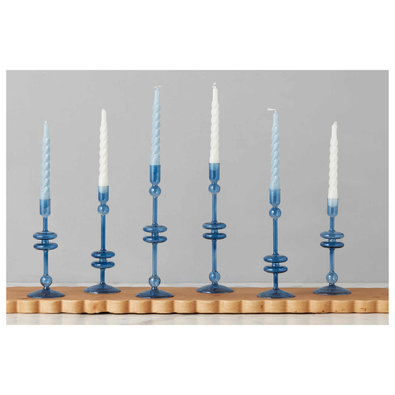 Sapphire Glass Candlestick Pair