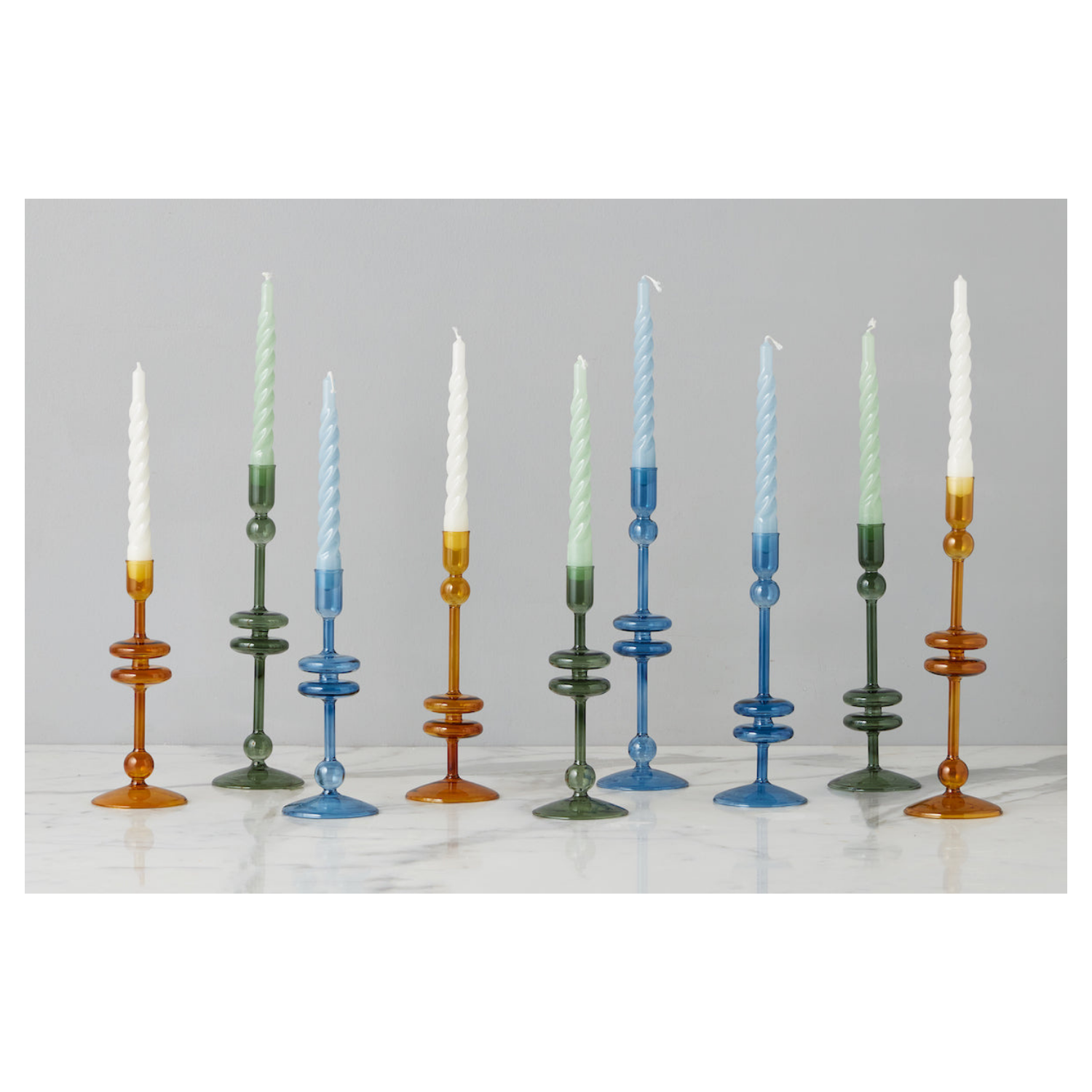 Sapphire Glass Candlestick Pair