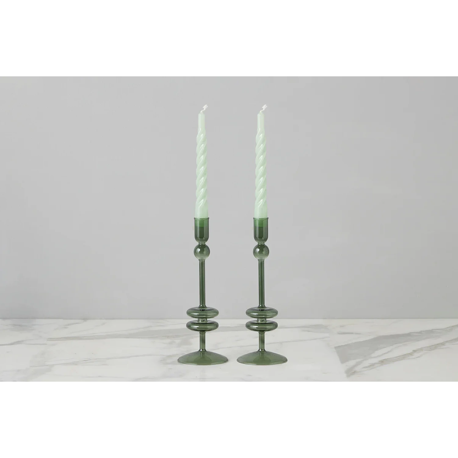 Emerald Glass Candlestick Pair