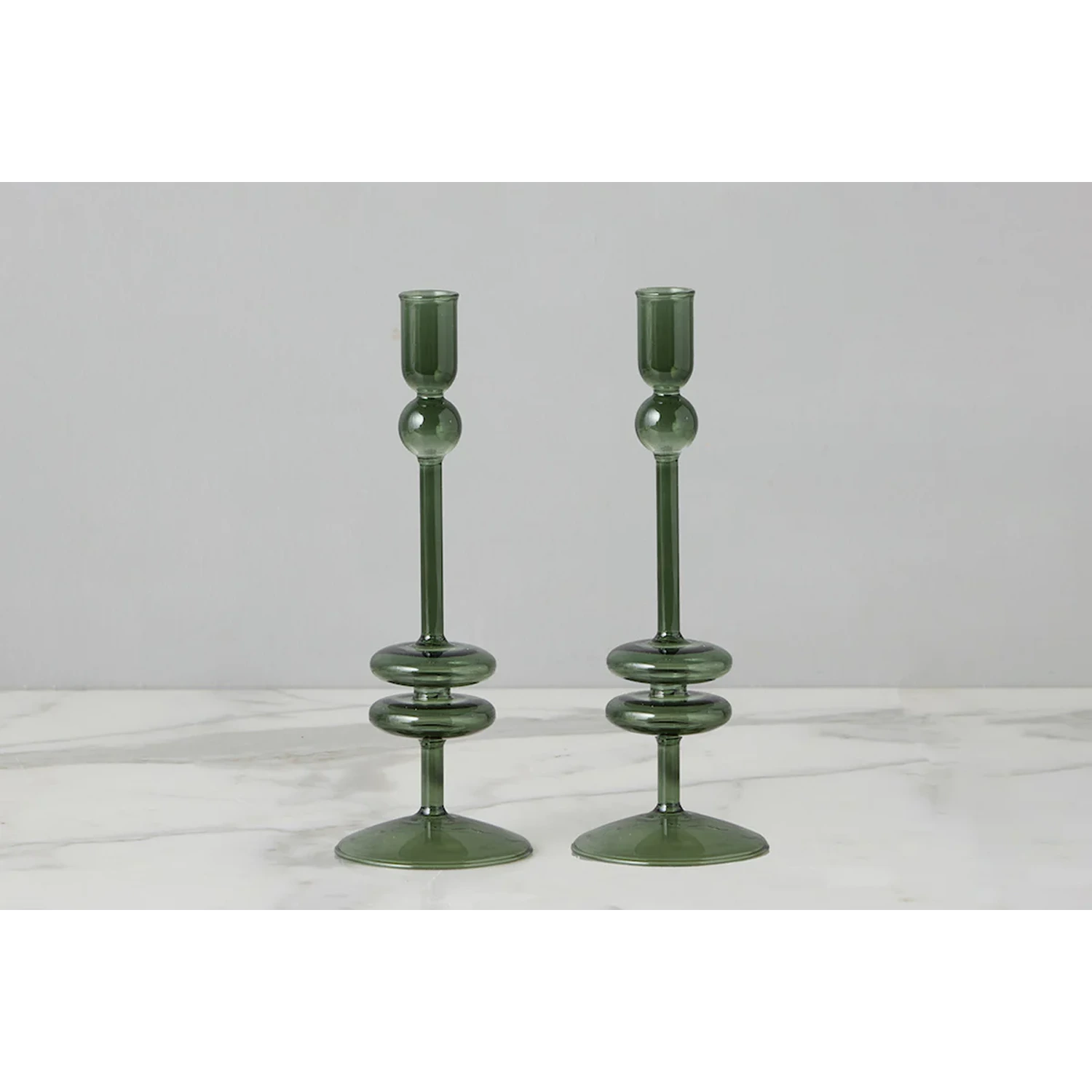 Emerald Glass Candlestick Pair