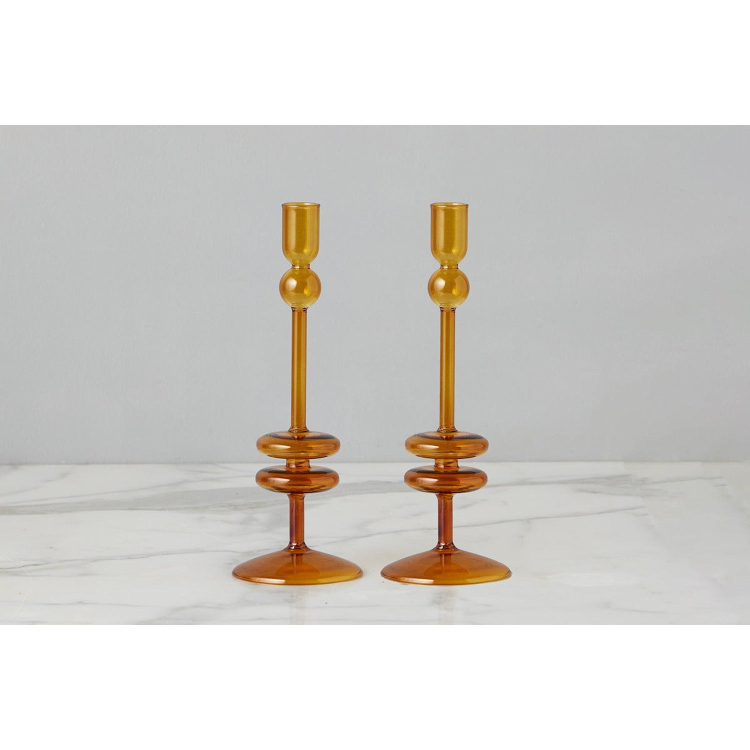 Amber Glass Candlestick Pair