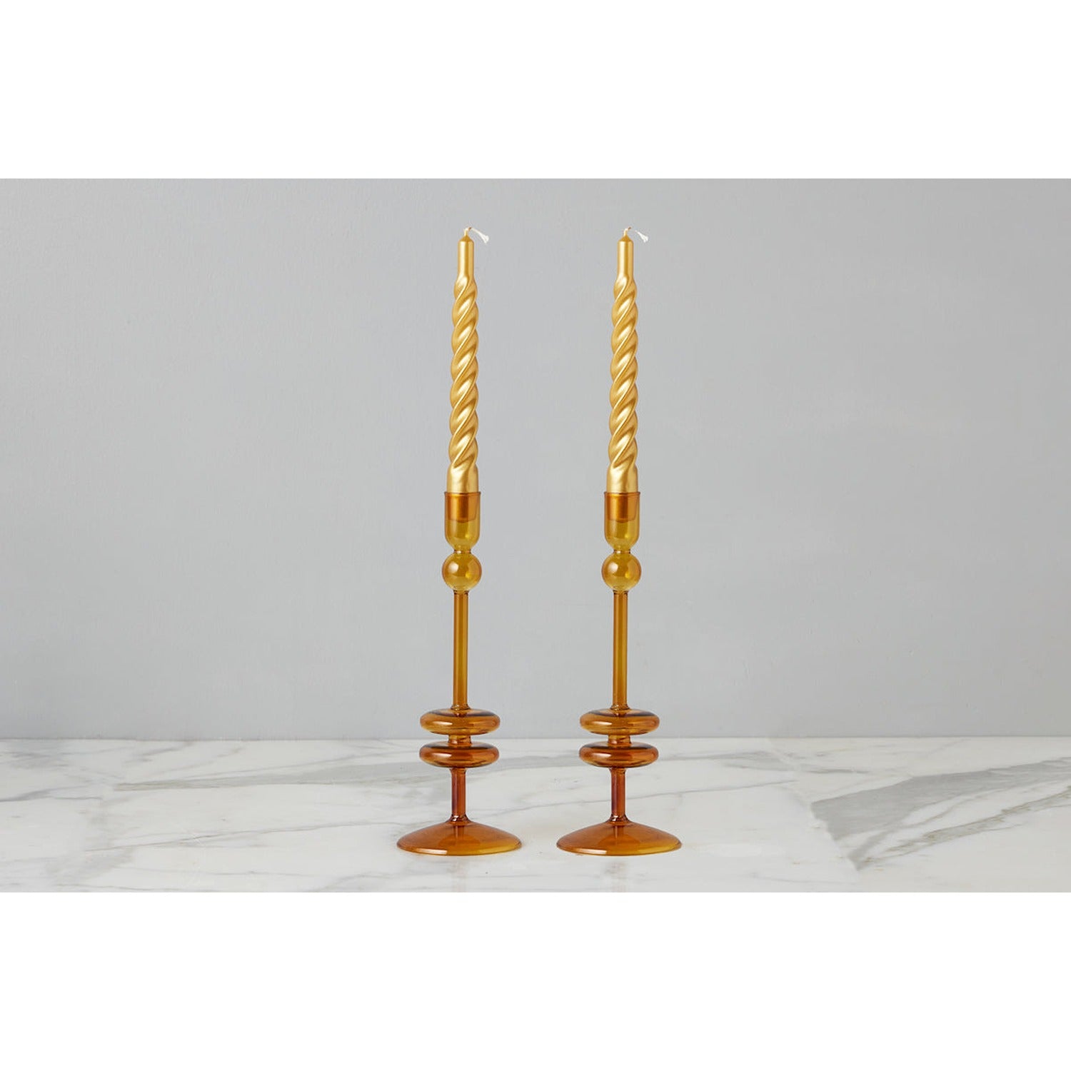 Amber Glass Candlestick Pair