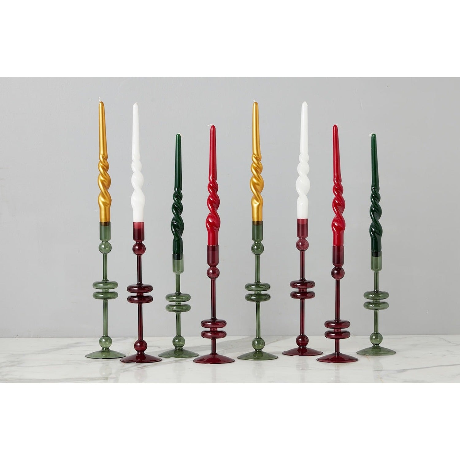 Lacquer Tall Twisted Taper Candles, Spruce, Set of 2