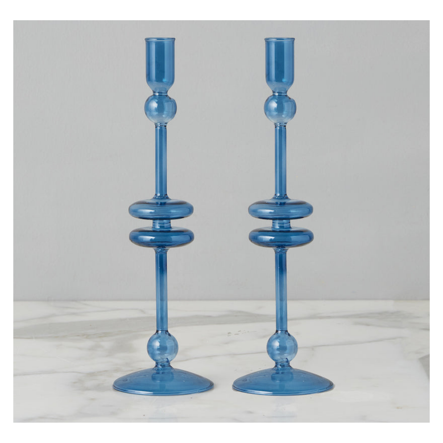 Sapphire Glass Candlestick Pair, Large